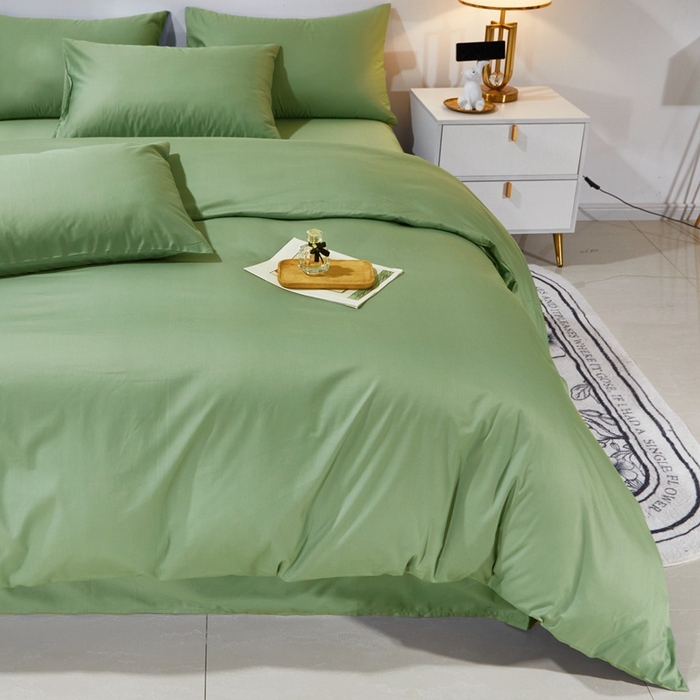 91家纺网 家纺一手货源 找家纺 晶缦家纺 2026新款喷气A类全棉13376纯棉斜纹纯色多规格四件套 沐朗-抹茶绿