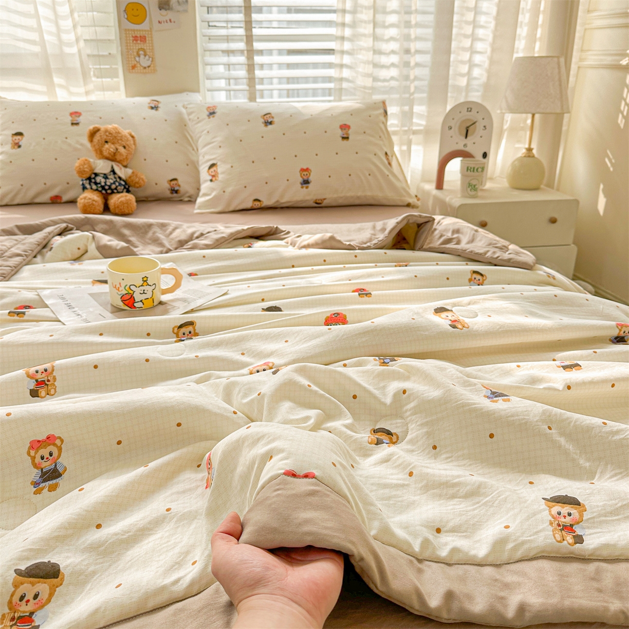 91家纺网 家纺一手货源 找家纺 晓时候 2026新款小清新印花夏被夏凉被空调被新疆棉花被被子被芯 小拉布布