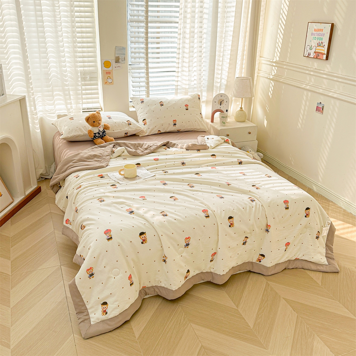 91家纺网 家纺一手货源 找家纺 晓时候 2026新款小清新印花夏被夏凉被空调被新疆棉花被被子被芯 小拉布布