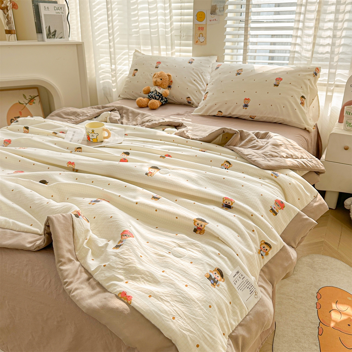 91家纺网 家纺一手货源 找家纺 晓时候 2026新款小清新印花夏被夏凉被空调被新疆棉花被被子被芯 小拉布布