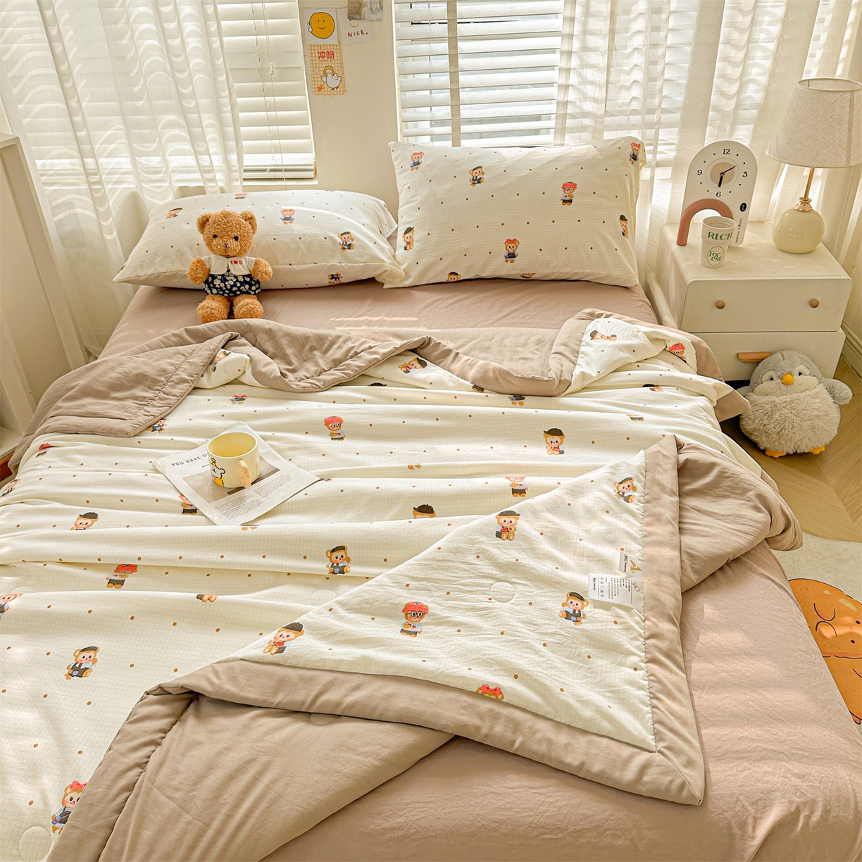 91家纺网 家纺一手货源 找家纺 晓时候 2026新款小清新印花夏被夏凉被空调被新疆棉花被被子被芯 小拉布布