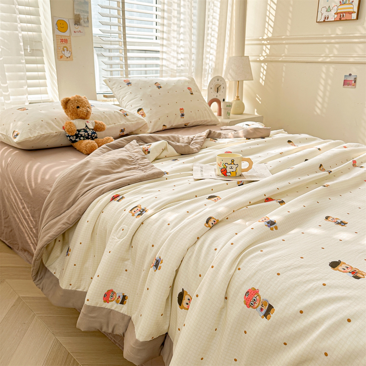 91家纺网 家纺一手货源 找家纺 晓时候 2026新款小清新印花夏被夏凉被空调被新疆棉花被被子被芯 小拉布布