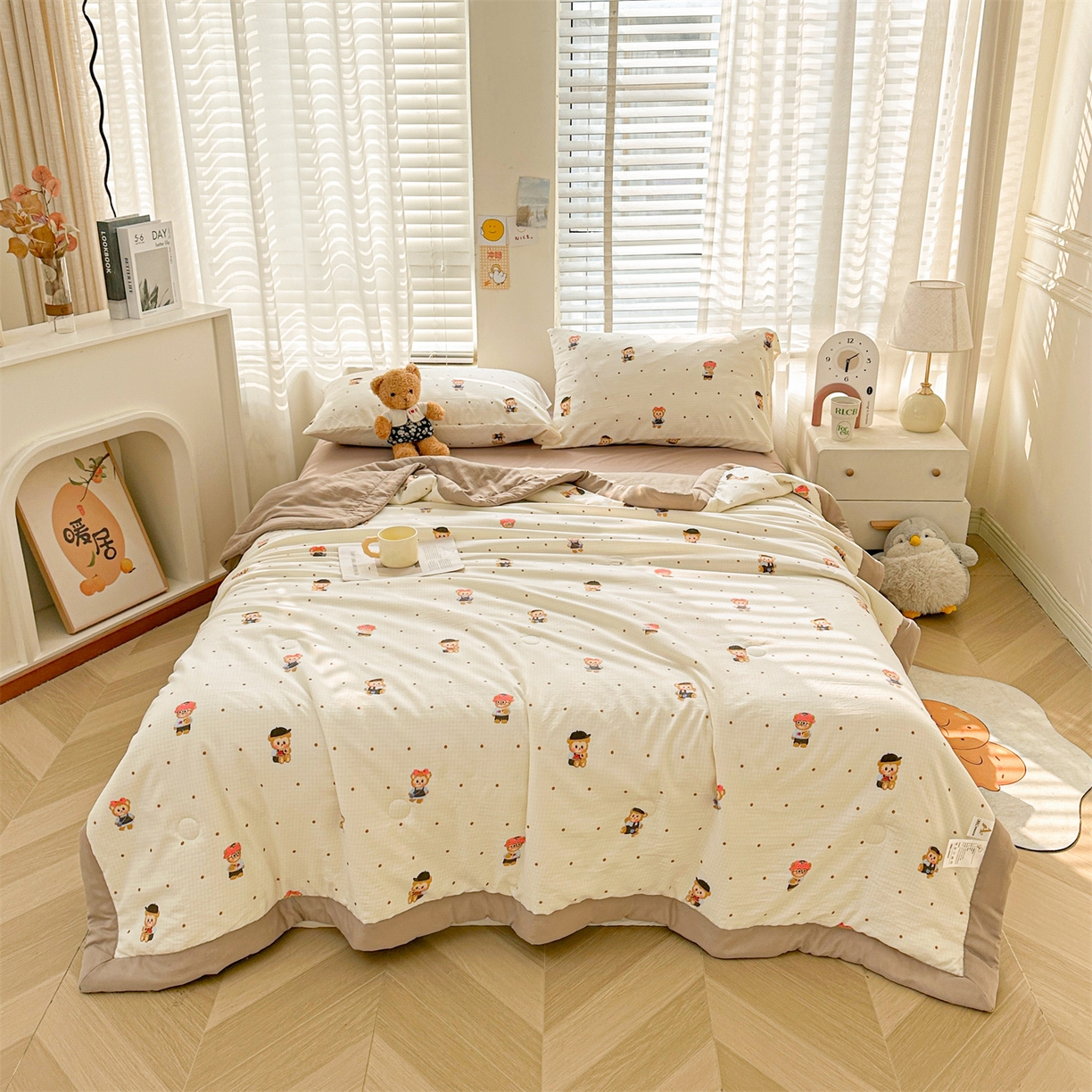 91家纺网 家纺一手货源 找家纺 晓时候 2026新款小清新印花夏被夏凉被空调被新疆棉花被被子被芯 小拉布布