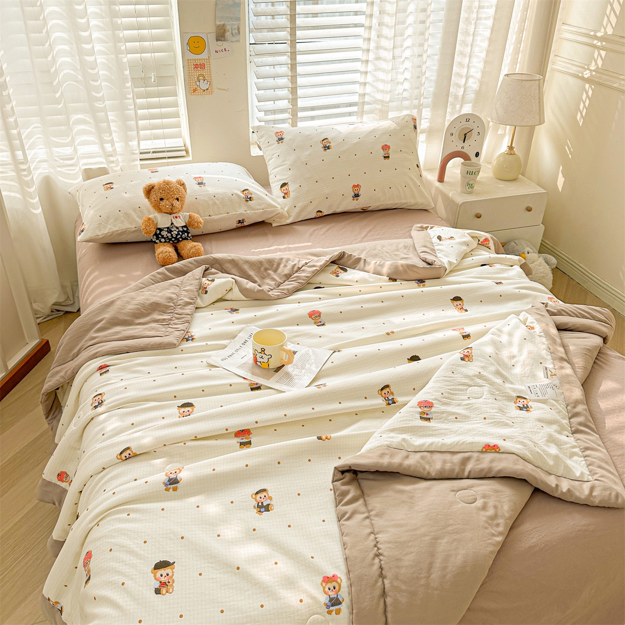 91家纺网 家纺一手货源 找家纺 晓时候 2026新款小清新印花夏被夏凉被空调被新疆棉花被被子被芯 小拉布布