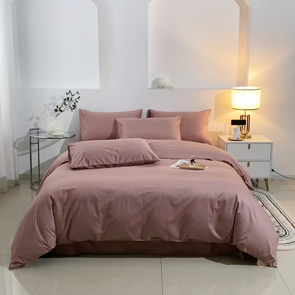 91家纺网 家纺一手货源 找家纺 晶缦家纺 2026新款喷气A类全棉13376纯棉斜纹纯色多规格四件套 沐朗-奶咖