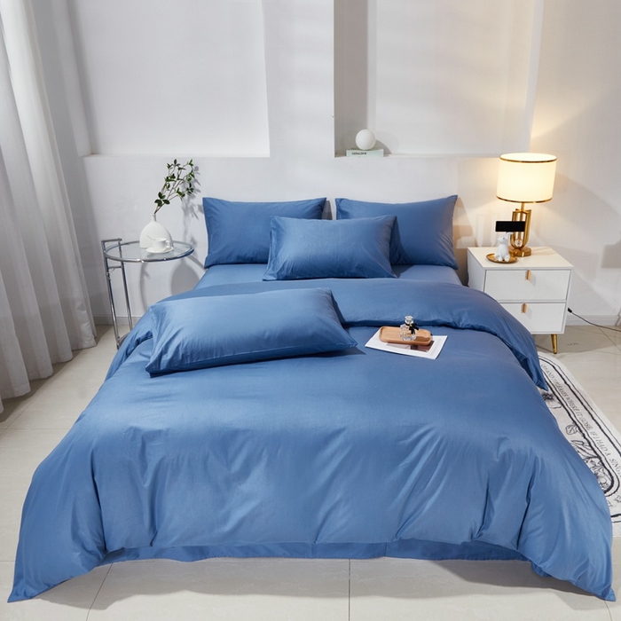 91家纺网 家纺一手货源 找家纺 晶缦家纺 2026新款喷气A类全棉13376纯棉斜纹纯色多规格四件套 沐朗-牛仔蓝