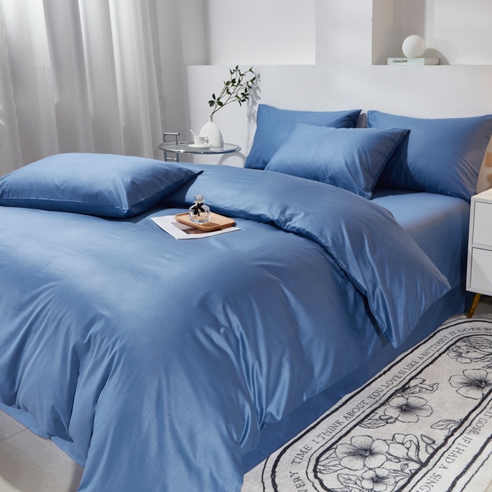 91家纺网 家纺一手货源 找家纺 晶缦家纺 2026新款喷气A类全棉13376纯棉斜纹纯色多规格四件套 沐朗-牛仔蓝