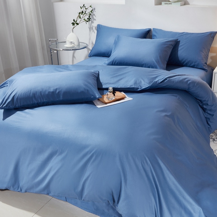 91家纺网 家纺一手货源 找家纺 晶缦家纺 2026新款喷气A类全棉13376纯棉斜纹纯色多规格四件套 沐朗-牛仔蓝