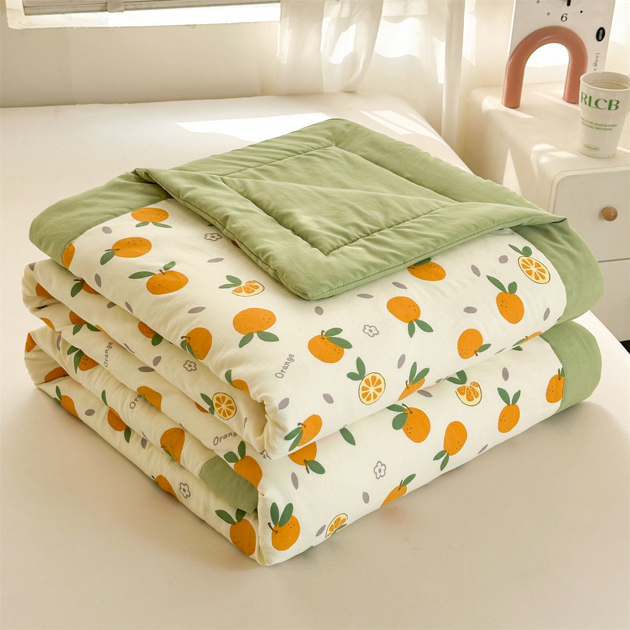 91家纺网 家纺一手货源 找家纺 晓时候 2026新款小清新印花夏被夏凉被空调被新疆棉花被被子被芯 心想事橙
