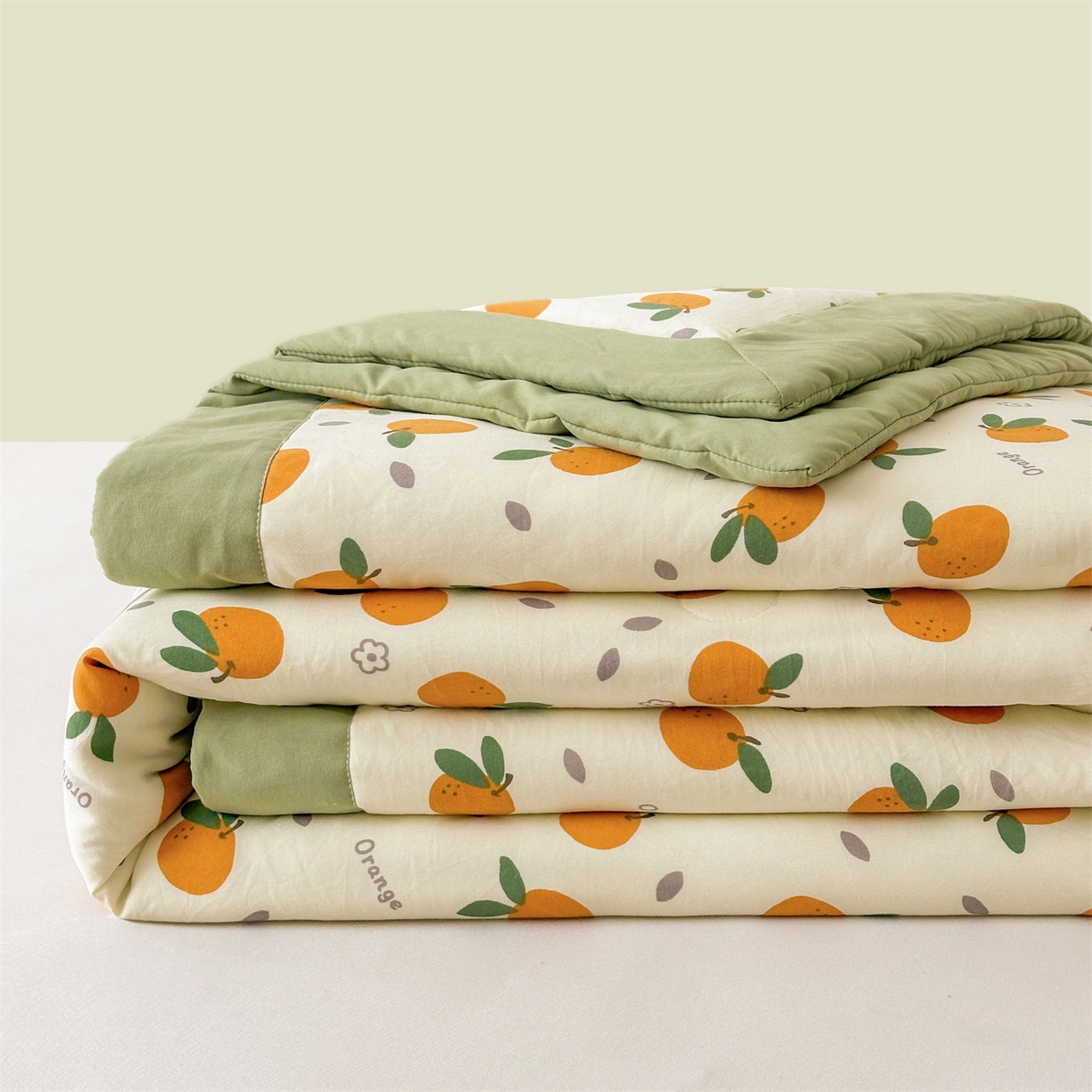 91家纺网 家纺一手货源 找家纺 晓时候 2026新款小清新印花夏被夏凉被空调被新疆棉花被被子被芯 心想事橙