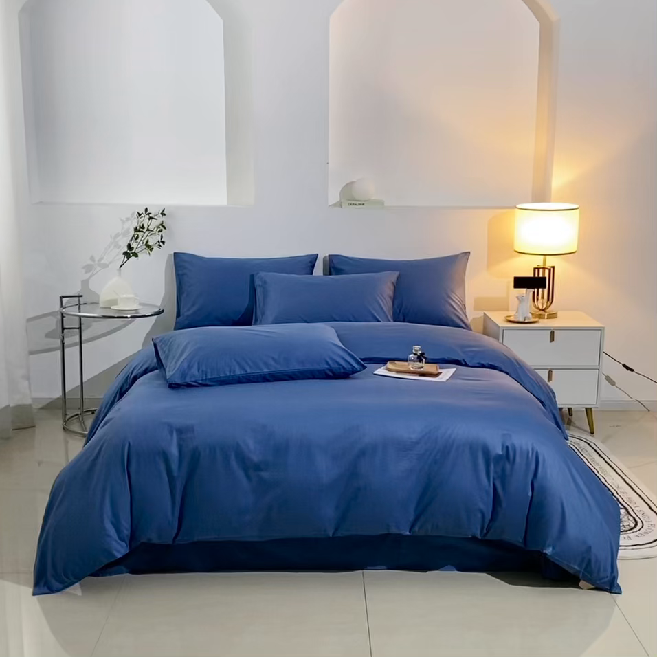 91家纺网 家纺一手货源 找家纺 晶缦家纺 2026新款喷气A类全棉13376纯棉斜纹纯色多规格四件套 沐朗-牛仔蓝