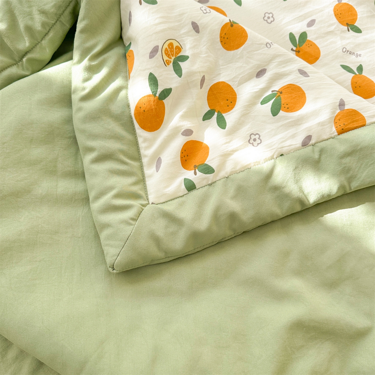 91家纺网 家纺一手货源 找家纺 晓时候 2026新款小清新印花夏被夏凉被空调被新疆棉花被被子被芯 心想事橙