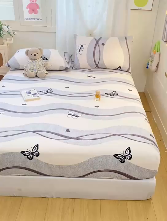 91家纺网 家纺一手货源 找家纺 朵朵家纺 2025新款超柔水洗棉云感印花单床笠床垫保护套床笠（床垫保护套可定制尺寸 ）-场景二 蝶恋心