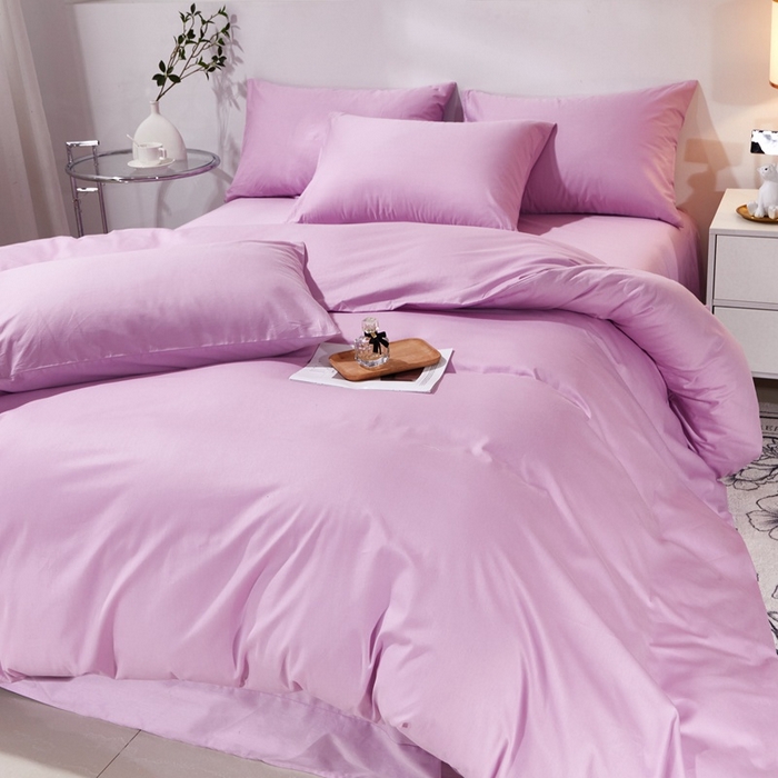 91家纺网 家纺一手货源 找家纺 晶缦家纺 2026新款喷气A类全棉13376纯棉斜纹纯色多规格四件套 沐朗-浅紫