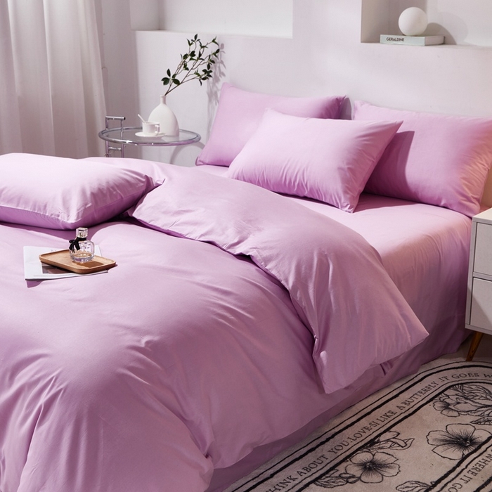 91家纺网 家纺一手货源 找家纺 晶缦家纺 2026新款喷气A类全棉13376纯棉斜纹纯色多规格四件套 沐朗-浅紫