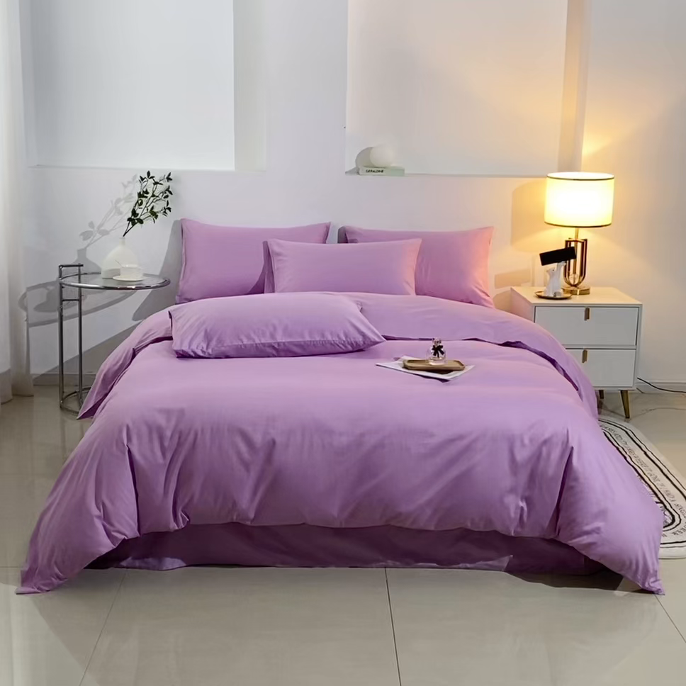 91家纺网 家纺一手货源 找家纺 晶缦家纺 2026新款喷气A类全棉13376纯棉斜纹纯色多规格四件套 沐朗-浅紫