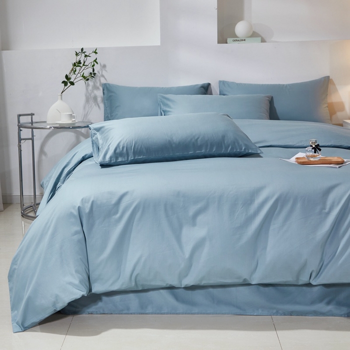 91家纺网 家纺一手货源 找家纺 晶缦家纺 2026新款喷气A类全棉13376纯棉斜纹纯色多规格四件套 沐朗-雾霾蓝