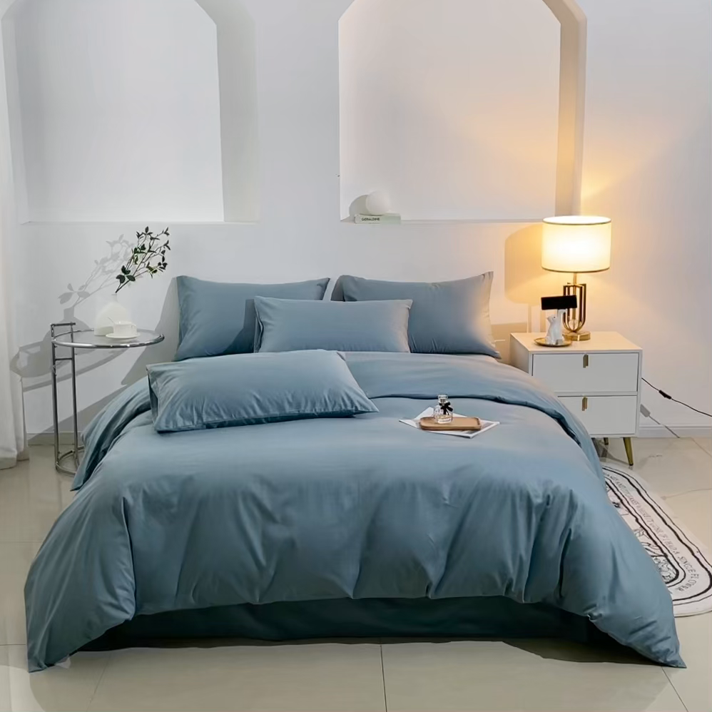 91家纺网 家纺一手货源 找家纺 晶缦家纺 2026新款喷气A类全棉13376纯棉斜纹纯色多规格四件套 沐朗-雾霾蓝