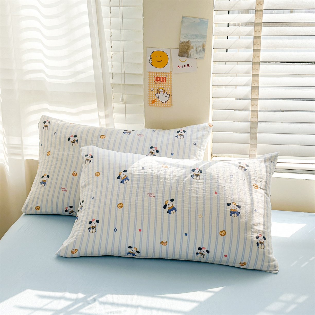 91家纺网 家纺一手货源 找家纺 晓时候 2026新款小清新印花夏被夏凉被空调被新疆棉花被被子被芯 音符小狗