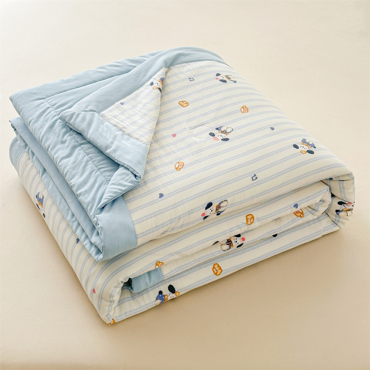 91家纺网 家纺一手货源 找家纺 晓时候 2026新款小清新印花夏被夏凉被空调被新疆棉花被被子被芯 音符小狗