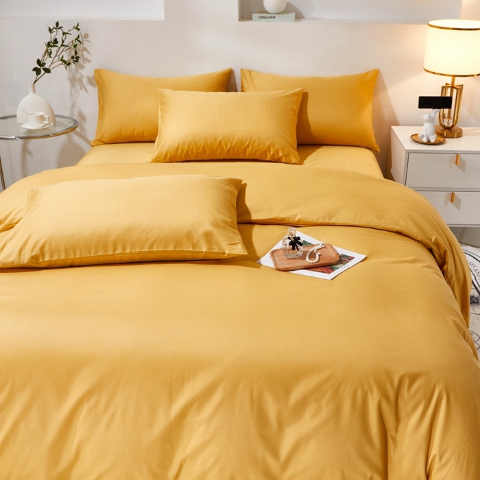 91家纺网 家纺一手货源 找家纺 晶缦家纺 2026新款喷气A类全棉13376纯棉斜纹纯色多规格四件套 沐朗-杏黄