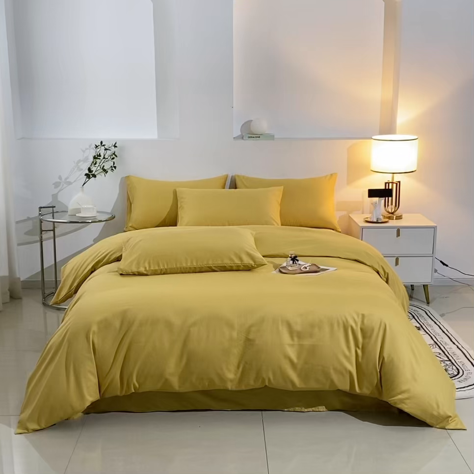 91家纺网 家纺一手货源 找家纺 晶缦家纺 2026新款喷气A类全棉13376纯棉斜纹纯色多规格四件套 沐朗-杏黄