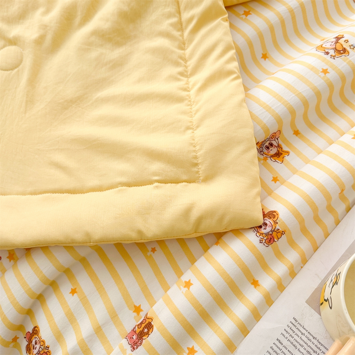 91家纺网 家纺一手货源 找家纺 晓时候 2026新款小清新印花夏被夏凉被空调被新疆棉花被被子被芯 芝士星星人