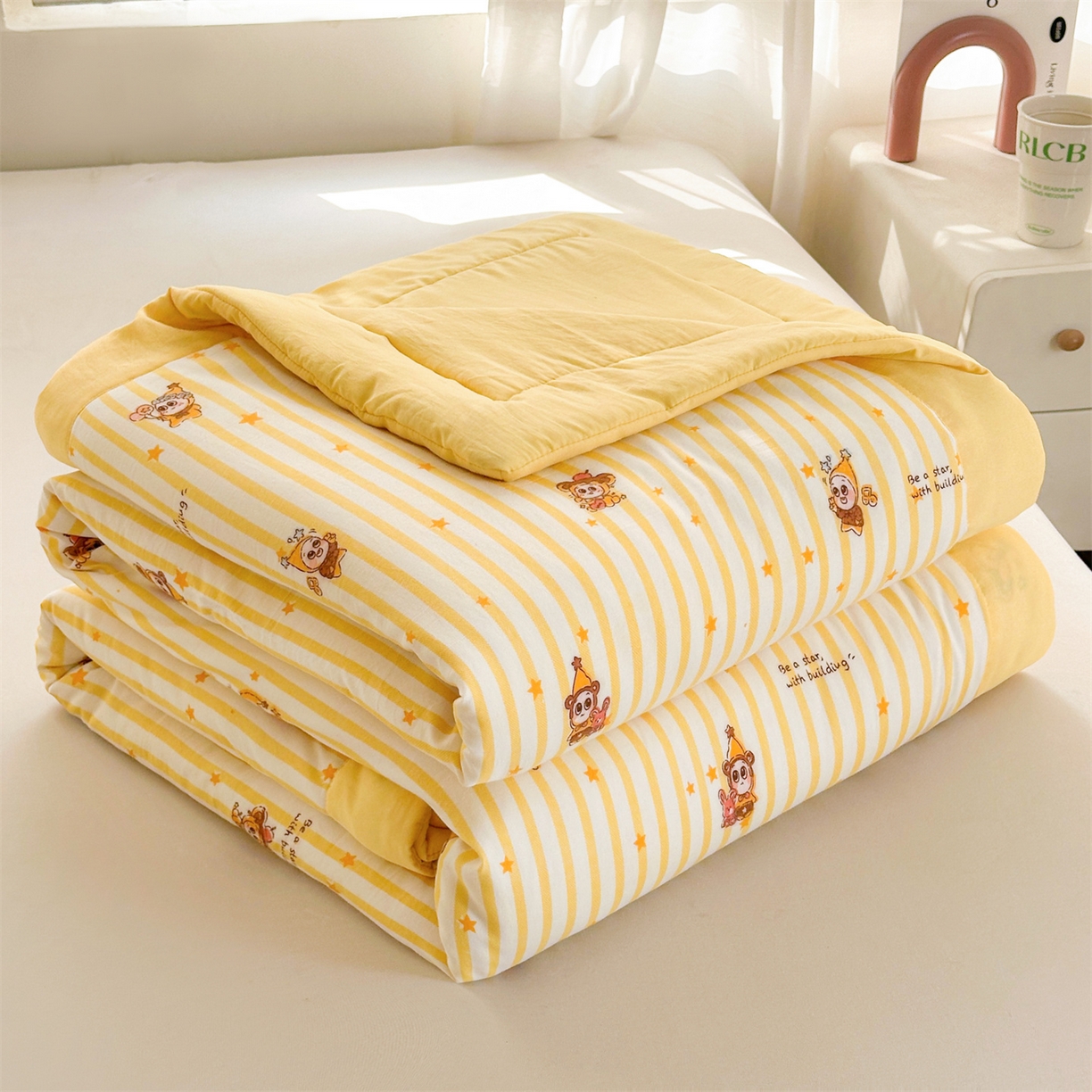 91家纺网 家纺一手货源 找家纺 晓时候 2026新款小清新印花夏被夏凉被空调被新疆棉花被被子被芯 芝士星星人