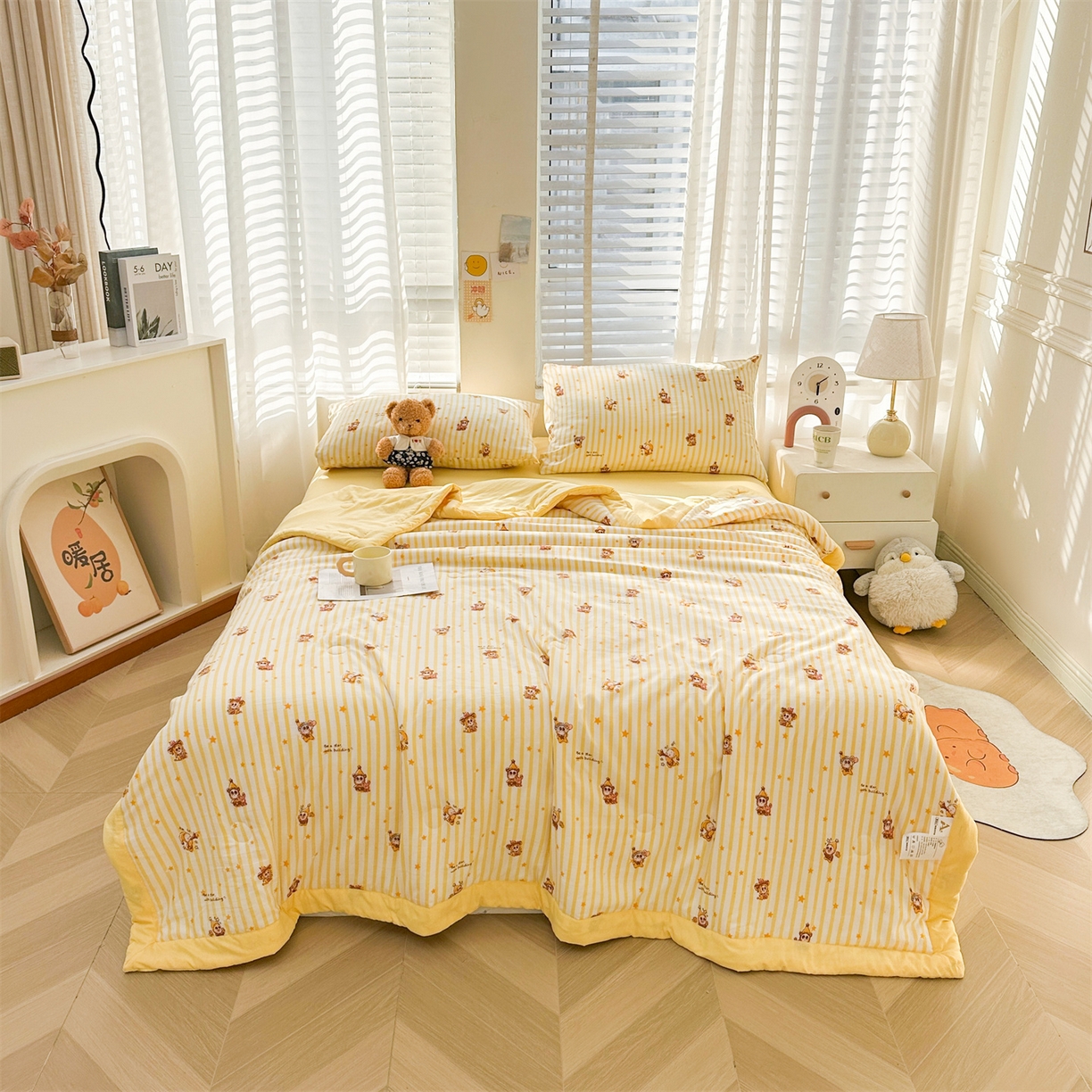 91家纺网 家纺一手货源 找家纺 晓时候 2026新款小清新印花夏被夏凉被空调被新疆棉花被被子被芯 芝士星星人