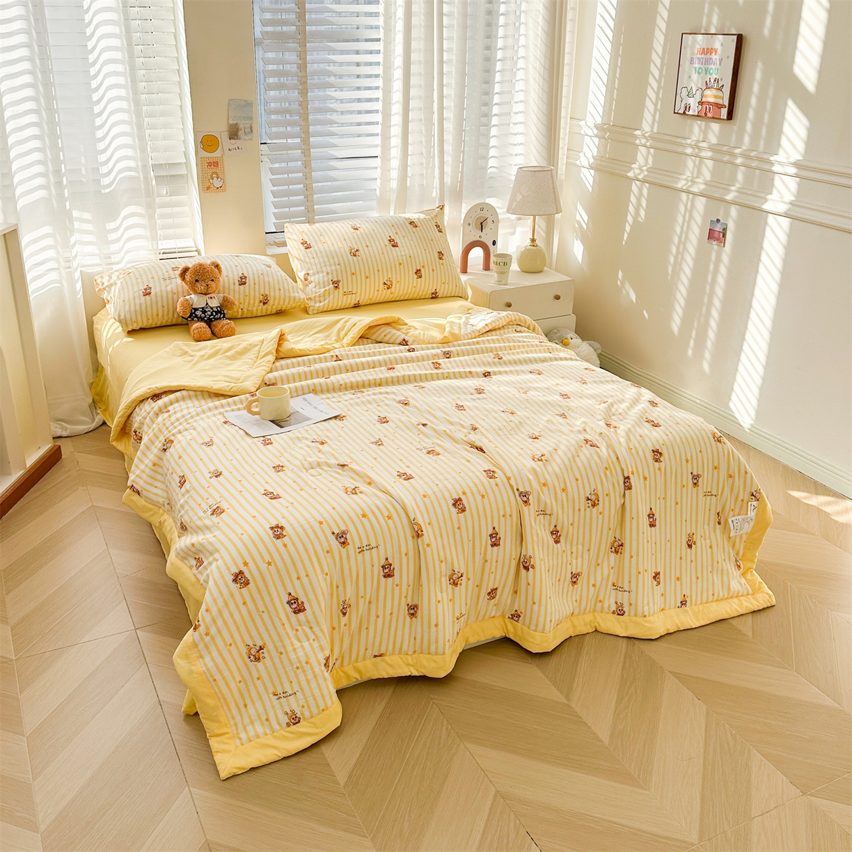 91家纺网 家纺一手货源 找家纺 晓时候 2026新款小清新印花夏被夏凉被空调被新疆棉花被被子被芯 芝士星星人