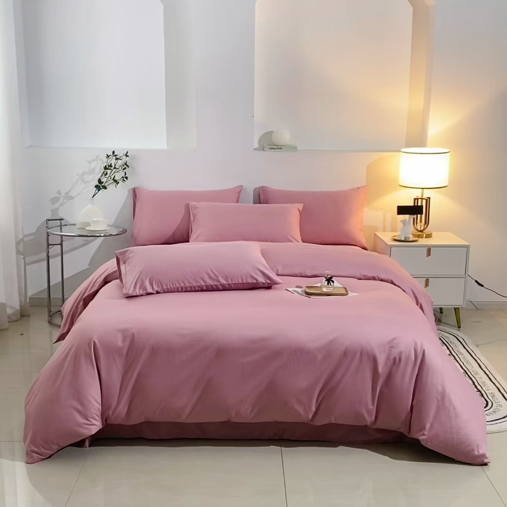 91家纺网 家纺一手货源 找家纺 晶缦家纺 2026新款喷气A类全棉13376纯棉斜纹纯色多规格四件套 沐朗-脏脏粉