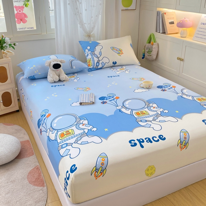 91家纺网 家纺一手货源 找家纺 朵朵家纺 2025新款超柔水洗棉云感印花单床笠床垫保护套床笠（床垫保护套可定制尺寸 ）-场景二 宇航员