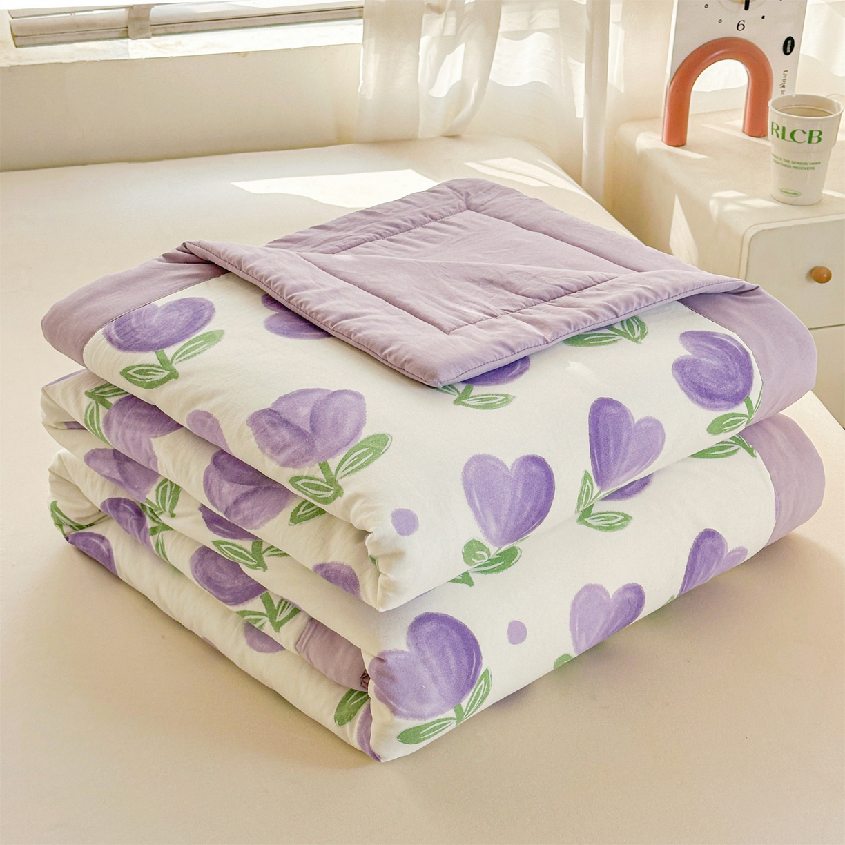 91家纺网 家纺一手货源 找家纺 晓时候 2026新款小清新印花夏被夏凉被空调被新疆棉花被被子被芯 郁金香紫