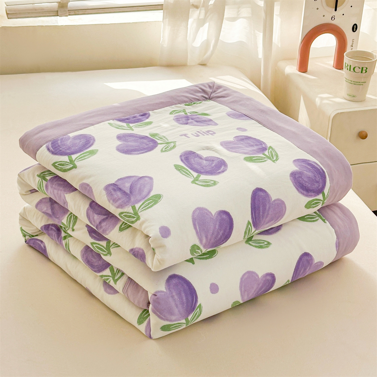 91家纺网 家纺一手货源 找家纺 晓时候 2026新款小清新印花夏被夏凉被空调被新疆棉花被被子被芯 郁金香紫