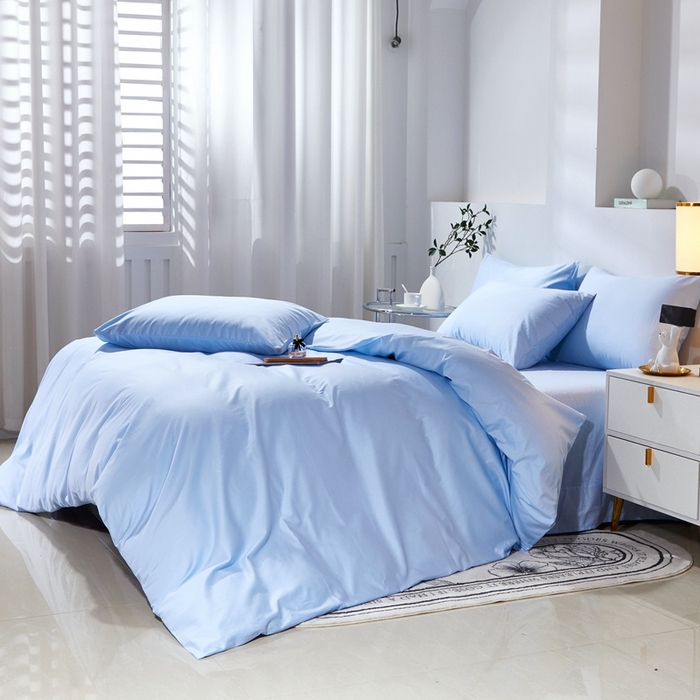 91家纺网 家纺一手货源 找家纺 晶缦家纺 2026新款喷气A类全棉13376纯棉斜纹纯色单被套单品被套被套单件 沐朗-天蓝