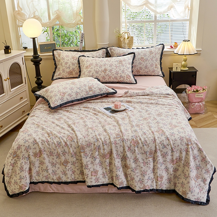 91家纺网 家纺一手货源 找家纺 （总）仟网汇 2026新款木棉皱皱纱赫本风夏被单夏被枕套