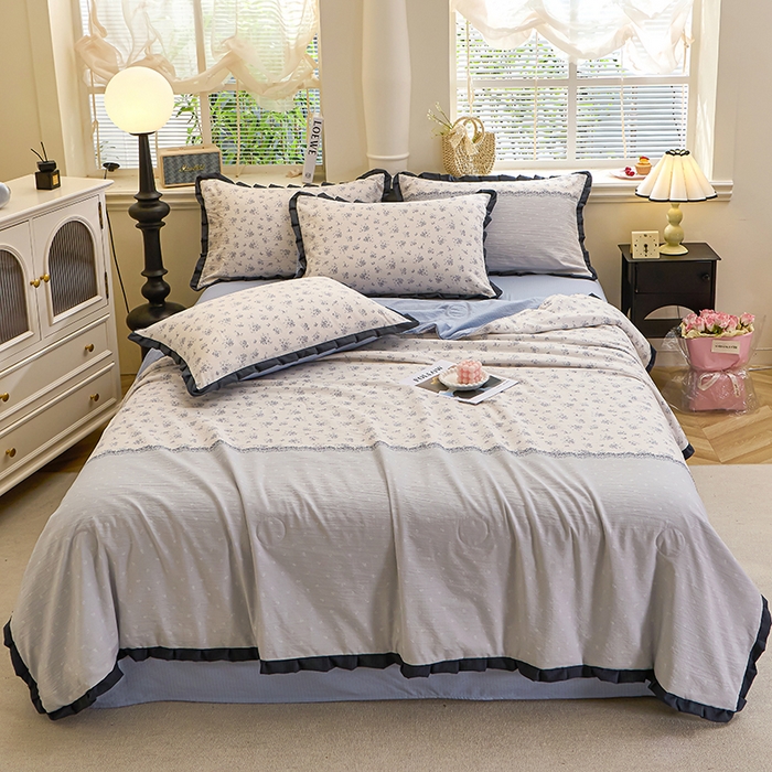 91家纺网 家纺一手货源 找家纺 （总）仟网汇 2026新款木棉皱皱纱赫本风夏被单夏被枕套