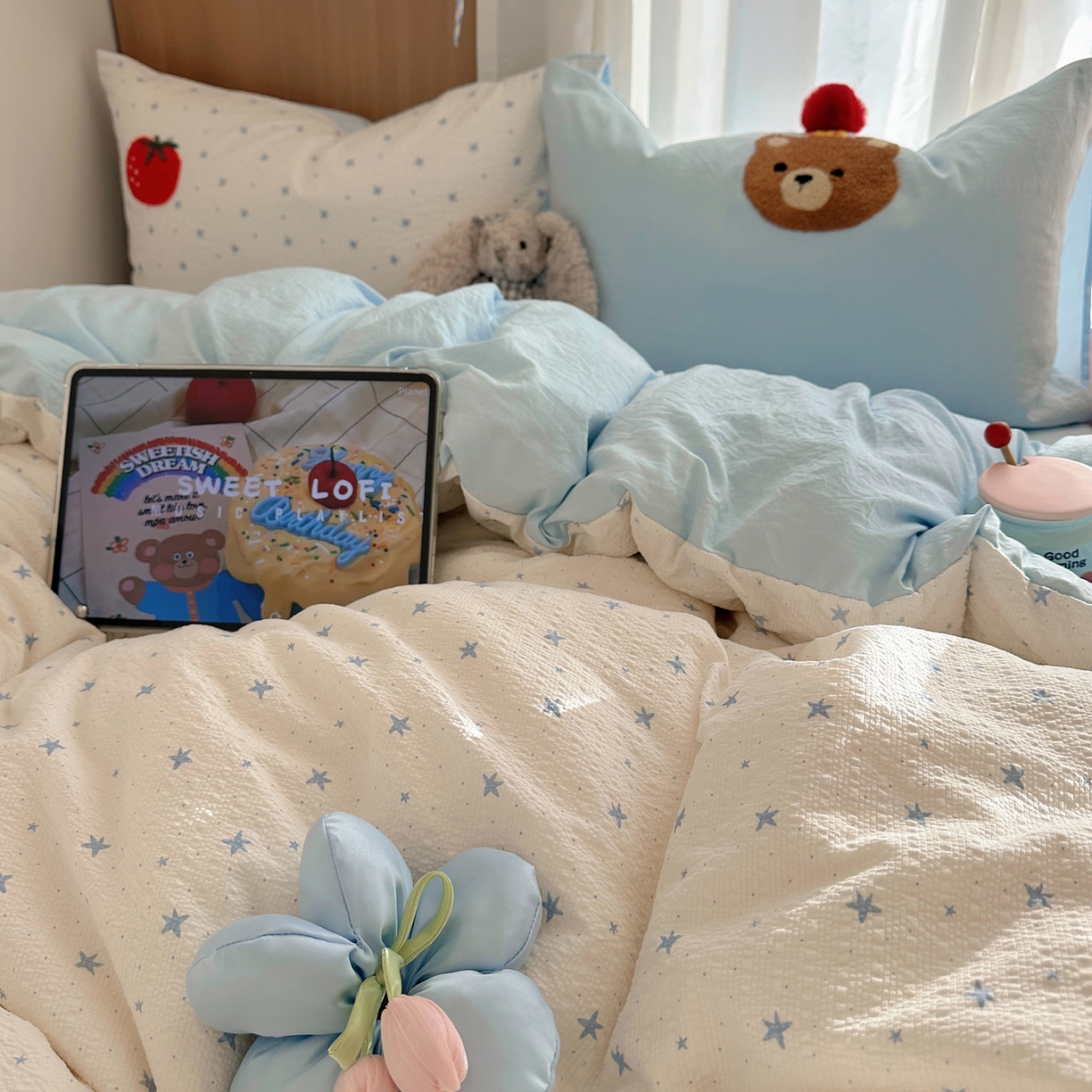 91家纺网 家纺一手货源 找家纺 （总）顾里家纺 2026春夏新款ins童趣异形泡芙棉毛巾绣四件套