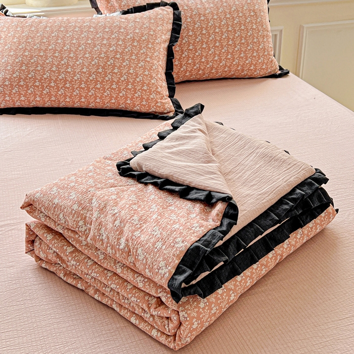 91家纺网 家纺一手货源 找家纺 仟网汇 2026新款木棉皱皱纱赫本风夏被单夏被枕套 罗曼