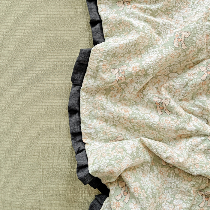 91家纺网 家纺一手货源 找家纺 仟网汇 2026新款木棉皱皱纱赫本风夏被单夏被枕套 花束绿