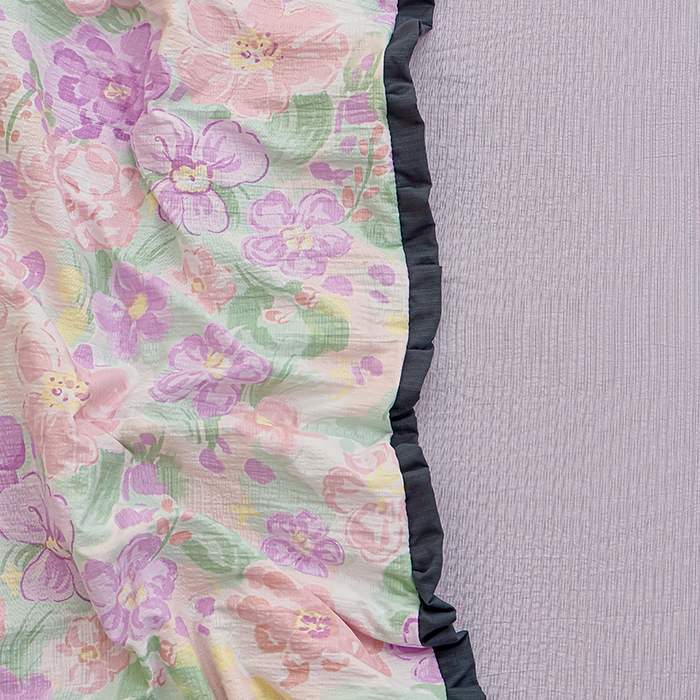 91家纺网 家纺一手货源 找家纺 仟网汇 2026新款木棉皱皱纱赫本风夏被单夏被枕套 紫韵斑斓