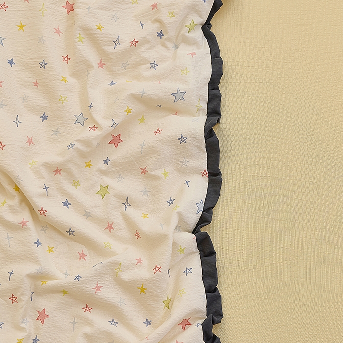 91家纺网 家纺一手货源 找家纺 仟网汇 2026新款木棉皱皱纱赫本风夏被单夏被枕套 梦幻星空