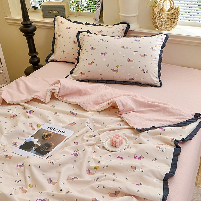 91家纺网 家纺一手货源 找家纺 仟网汇 2026新款木棉皱皱纱赫本风夏被单夏被枕套 狗狗乐园