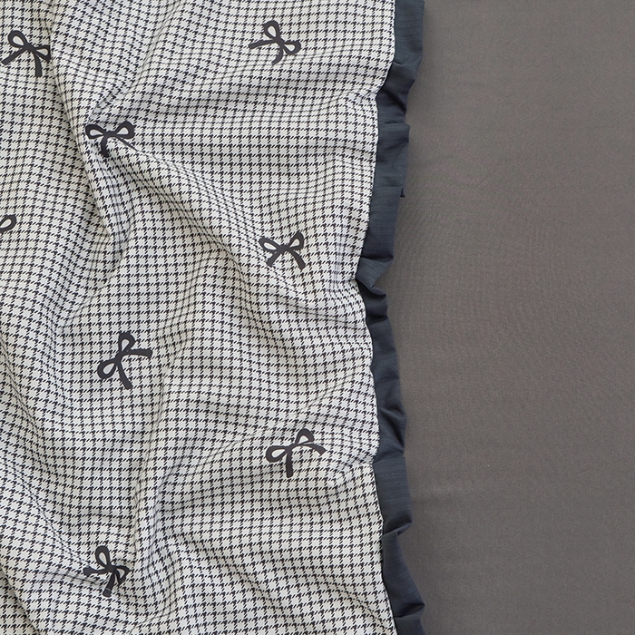 91家纺网 家纺一手货源 找家纺 仟网汇 2026新款木棉皱皱纱赫本风夏被单夏被枕套 格子蝴蝶结