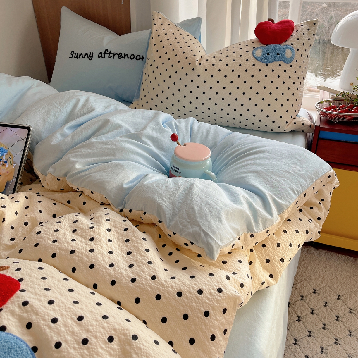 91家纺网 家纺一手货源 找家纺 顾里家纺 2026春夏新款ins童趣异形泡芙棉毛巾绣四件套 苹果小象