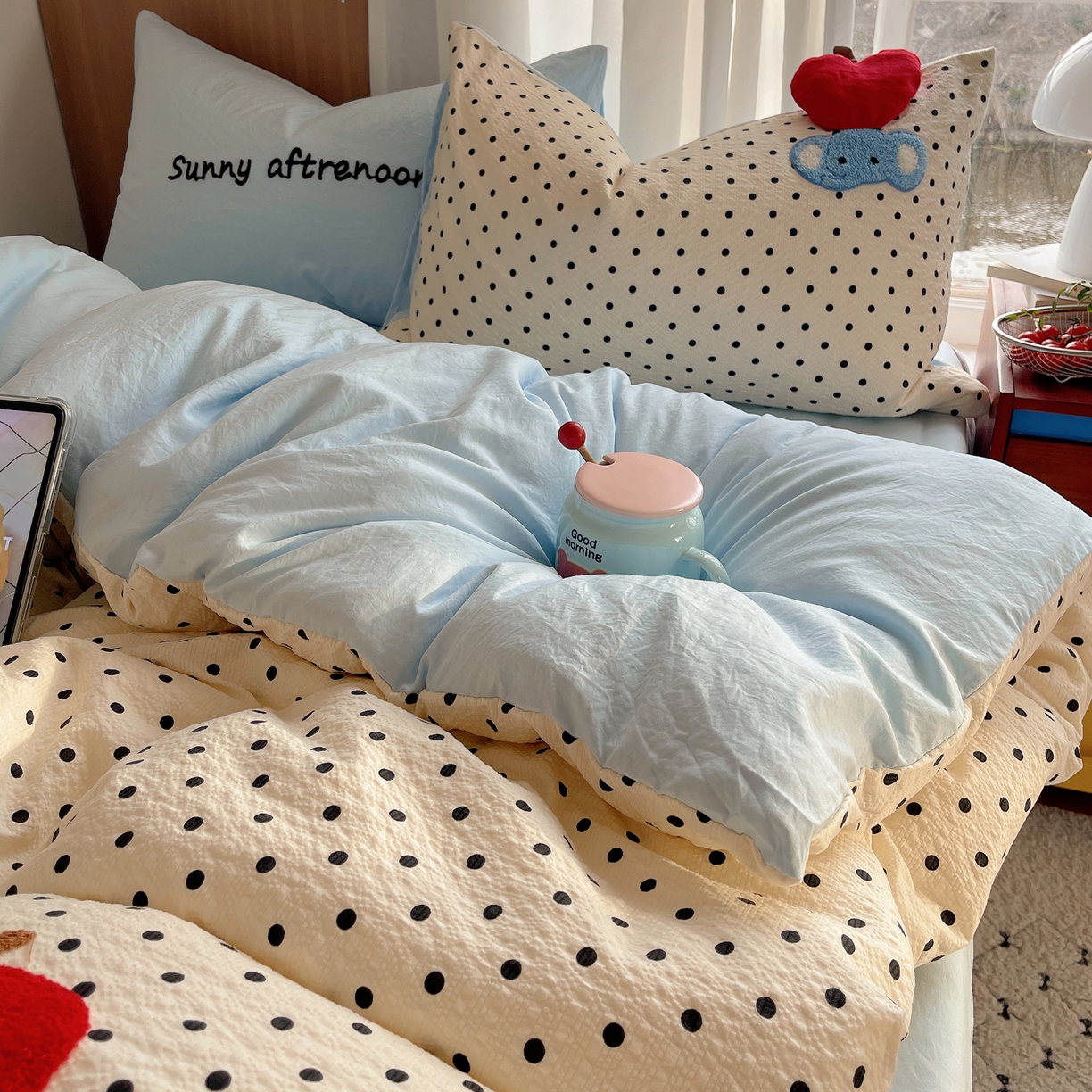 91家纺网 家纺一手货源 找家纺 顾里家纺 2026春夏新款ins童趣异形泡芙棉毛巾绣四件套 苹果小象