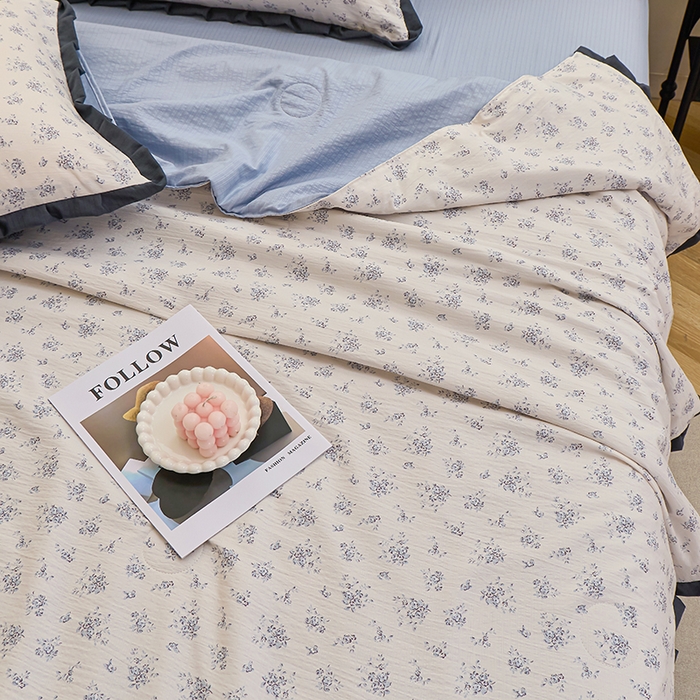 91家纺网 家纺一手货源 找家纺 仟网汇 2026新款木棉皱皱纱赫本风夏被单夏被枕套 兰黛