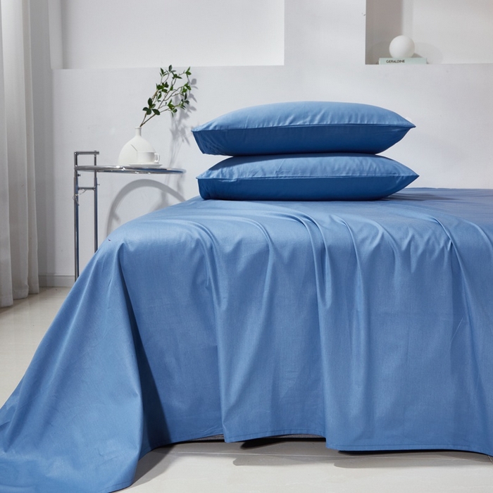 91家纺网 家纺一手货源 找家纺 晶缦家纺 2026新款喷气A类全棉13376纯棉斜纹纯色单床单单品床单床单单件 沐朗-牛仔蓝