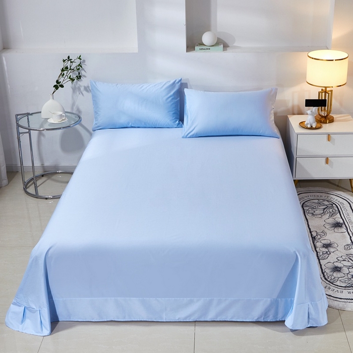 91家纺网 家纺一手货源 找家纺 晶缦家纺 2026新款喷气A类全棉13376纯棉斜纹纯色单床单单品床单床单单件 沐朗-天蓝