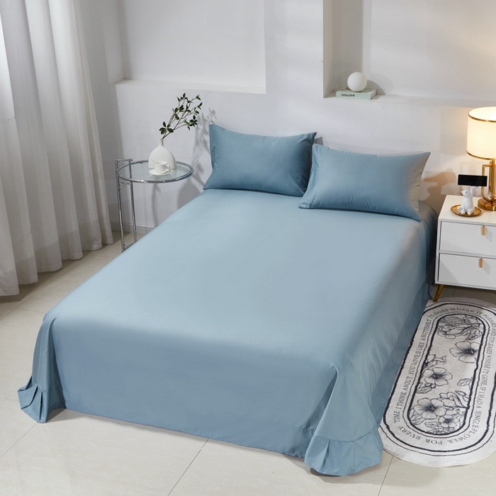 91家纺网 家纺一手货源 找家纺 晶缦家纺 2026新款喷气A类全棉13376纯棉斜纹纯色单床单单品床单床单单件 沐朗-雾霾蓝